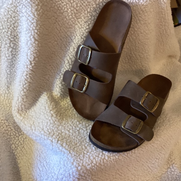 Sonoma Artwork Womens Size 7 Sandals Brown Leather Birkenstock Style - Picture 2 of 5